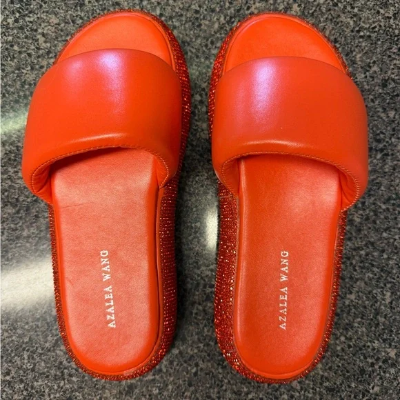 “AZALEA WANG” Rhinestone Platform Puffed Slide Sandals - Picture 3 of 13